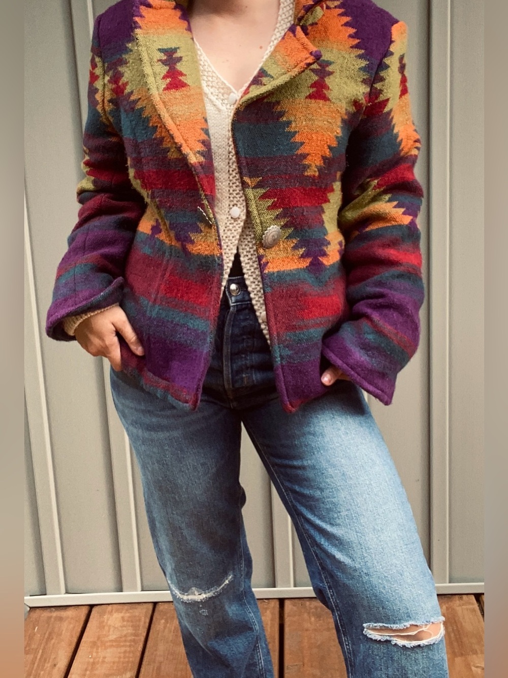 COLDWATER CREEK southwestern aztec print sweater blazer jacket size large - Picture 2 of 14